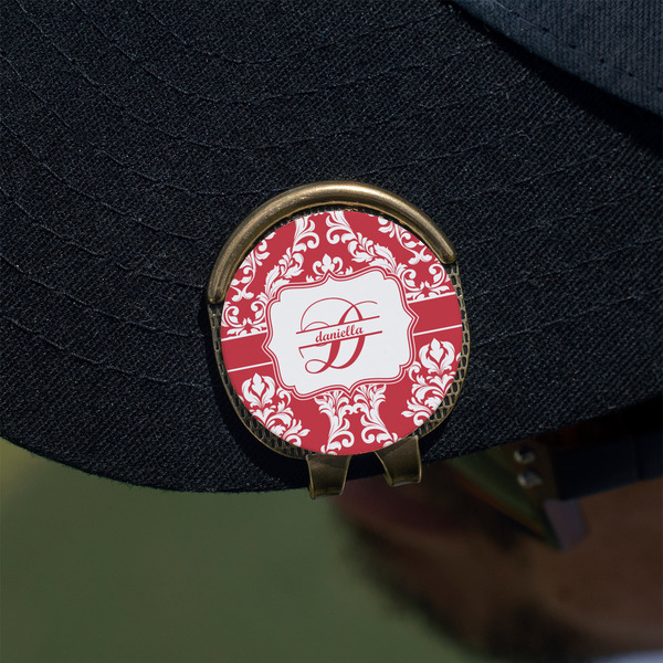 Damask Golf Ball Marker Hat Clip - Gold - On Hat