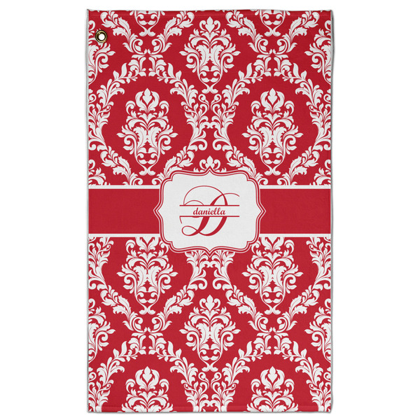 Custom Damask Golf Towel - Poly-Cotton Blend w/ Name and Initial