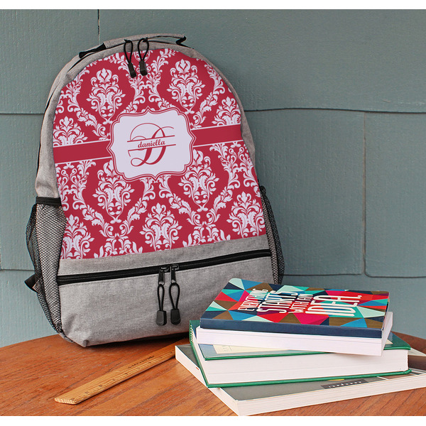 Damask Large Backpack - Gray - On Desk