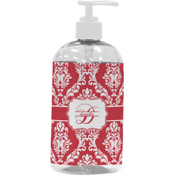 Damask Plastic Soap / Lotion Dispenser (16 oz - Large - White) (Personalized)