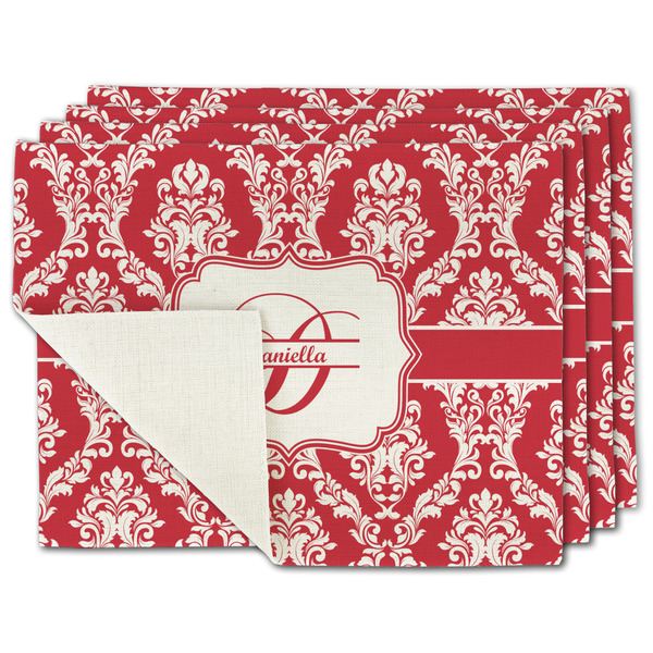 Custom Damask Single-Sided Linen Placemat - Set of 4 w/ Name and Initial