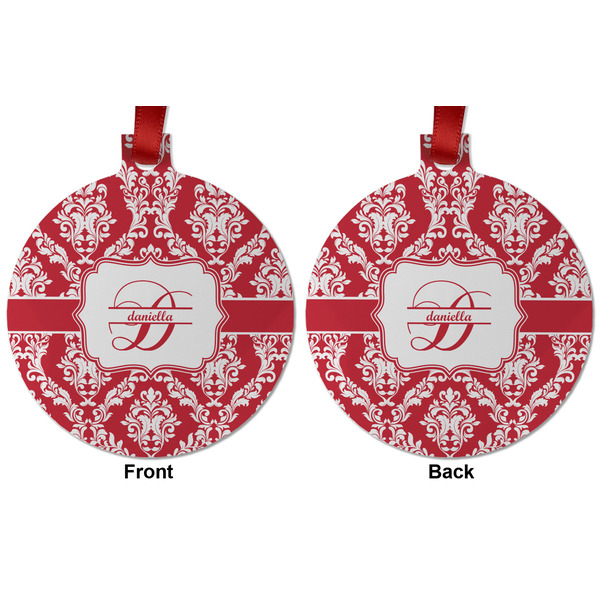 Damask Metal Ball Ornament - Front and Back