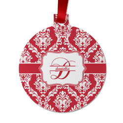 Damask Metal Ball Ornament - Double Sided w/ Name and Initial