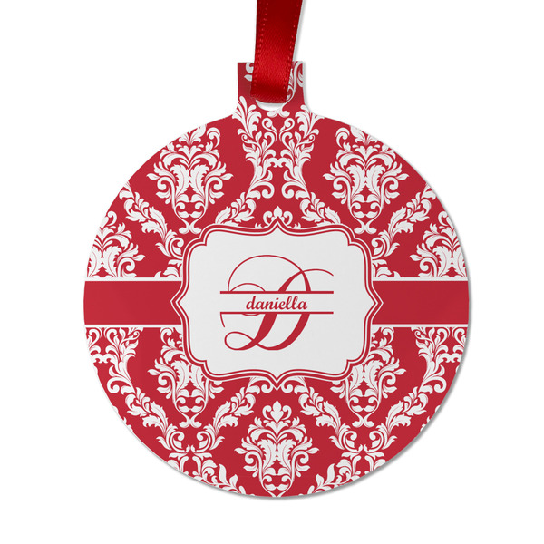 Custom Damask Metal Ball Ornament - Double Sided w/ Name and Initial
