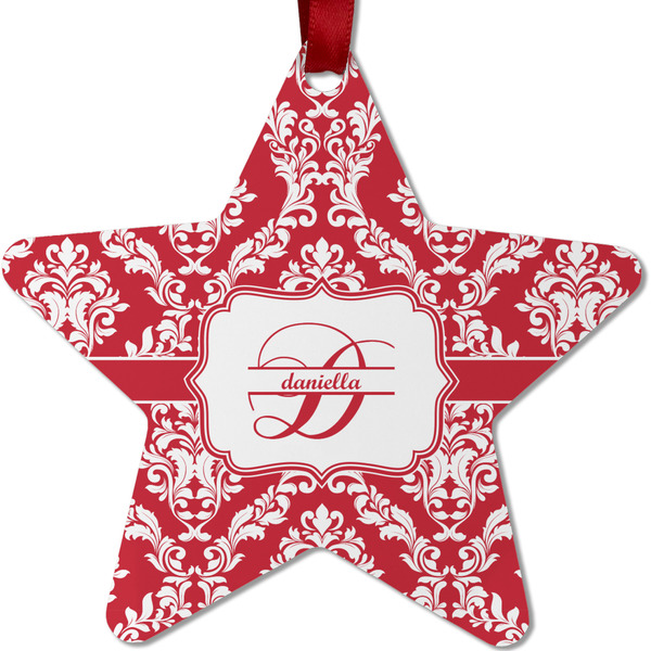 Custom Damask Metal Star Ornament - Double Sided w/ Name and Initial