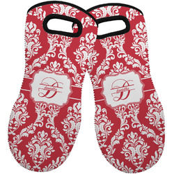Damask Neoprene Oven Mitts - Set of 2 w/ Name and Initial