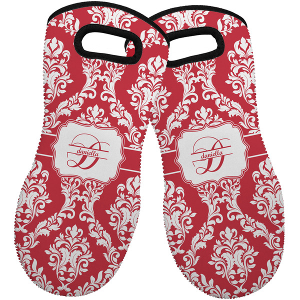 Custom Damask Neoprene Oven Mitts - Set of 2 w/ Name and Initial