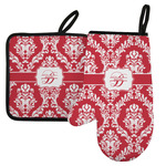Damask Left Oven Mitt & Pot Holder Set w/ Name and Initial