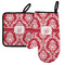Damask Left Oven Mitt & Pot Holder Set w/ Name and Initial