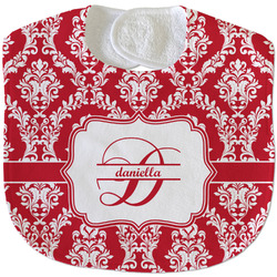 Damask Velour Baby Bib w/ Name and Initial