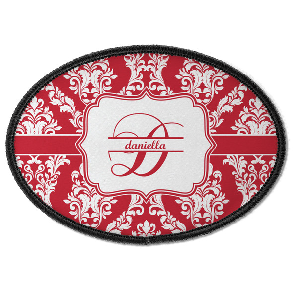 Custom Damask Iron On Oval Patch w/ Name and Initial