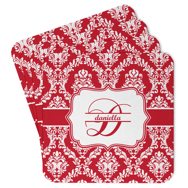 Custom Damask Paper Coasters w/ Name and Initial