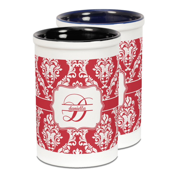 Custom Damask Ceramic Pencil Holder - Large