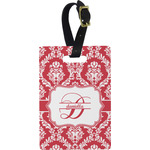 Damask Plastic Luggage Tag - Rectangular w/ Name and Initial