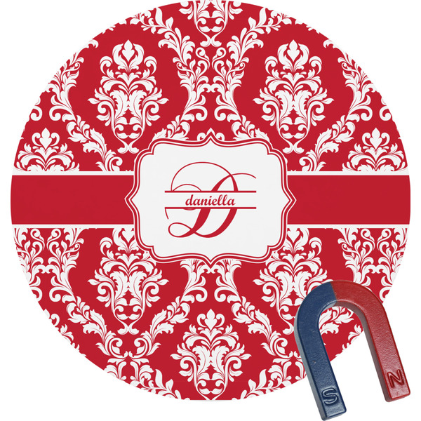 Custom Damask Round Fridge Magnet (Personalized)