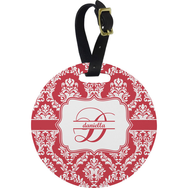 Custom Damask Plastic Luggage Tag - Round (Personalized)