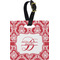 Damask Plastic Luggage Tag - Square w/ Name and Initial