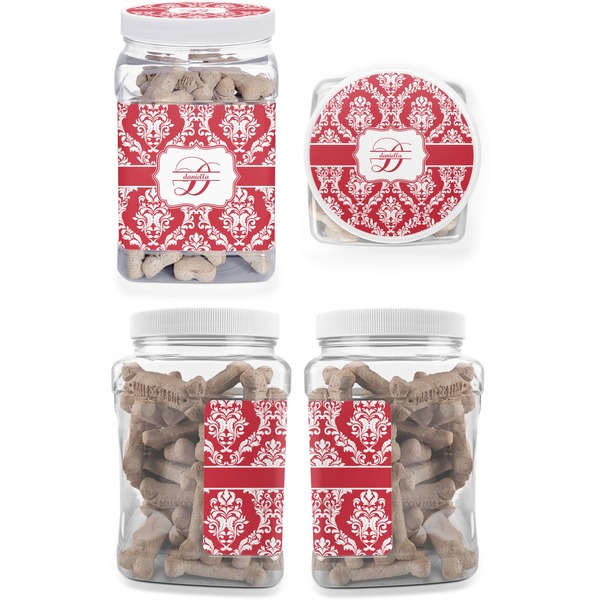 Damask Pet Treat Jar - Multiple Angles