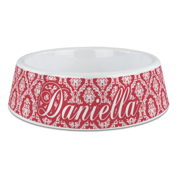 Custom Damask Plastic Dog Bowl - Large (Personalized)
