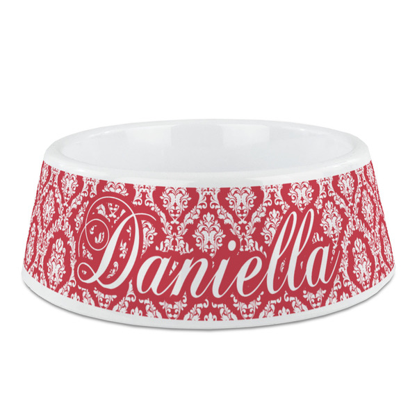 Custom Damask Plastic Dog Bowl (Personalized)