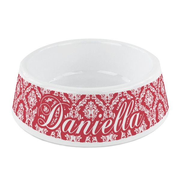 Custom Damask Plastic Dog Bowl - Small (Personalized)