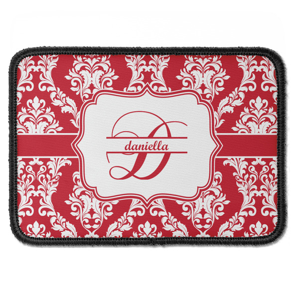 Custom Damask Iron On Rectangle Patch w/ Name and Initial