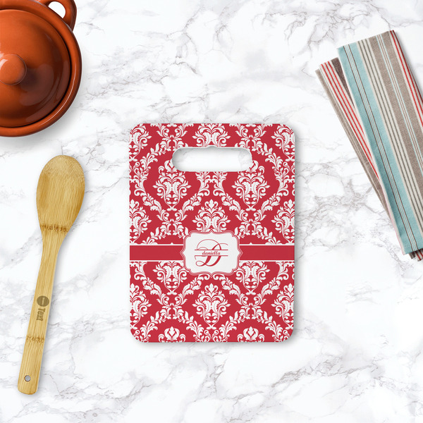 Damask Rectangle Trivet with Handle - LIFESTYLE