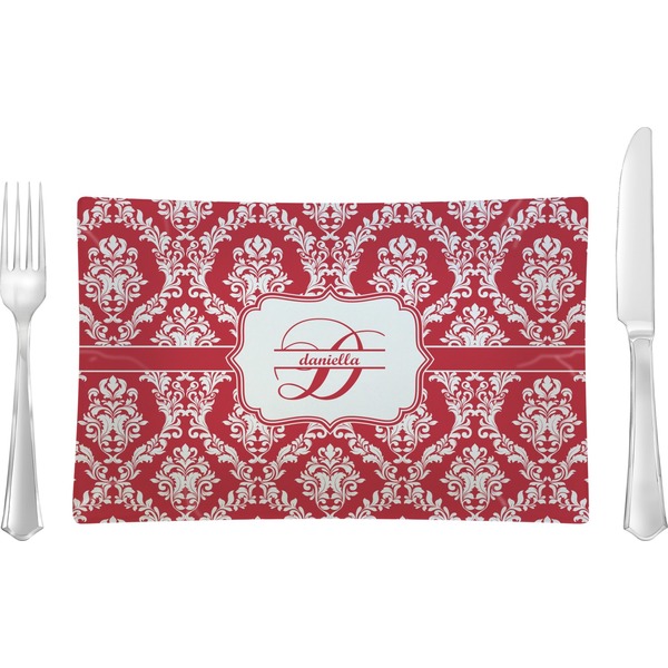 Custom Damask Rectangular Glass Lunch / Dinner Plate - Single or Set (Personalized)