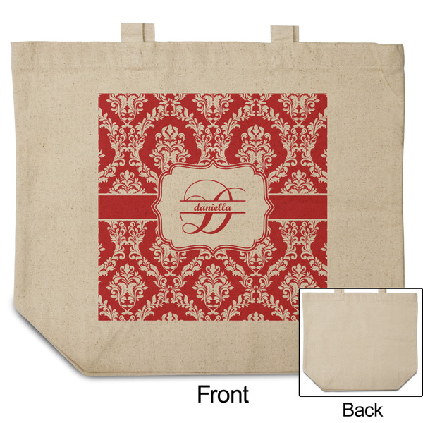 Damask Reusable Cotton Grocery Bag - Front & Back View