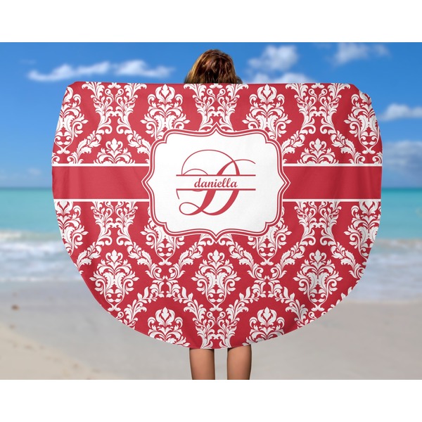 Damask Round Beach Towel - In Use
