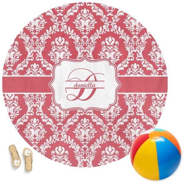 Custom Damask Round Beach Towel (Personalized)