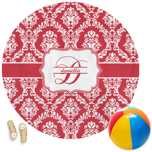 Custom Damask Round Beach Towel (Personalized)