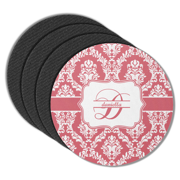 Custom Damask Round Rubber Backed Coasters - Set of 4 (Personalized)