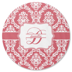 Damask Round Rubber Backed Coaster (Personalized)