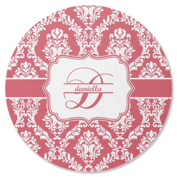 Custom Damask Round Rubber Backed Coaster (Personalized)
