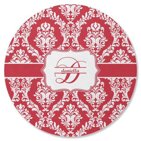 Custom Damask Round Rubber Backed Coaster (Personalized)