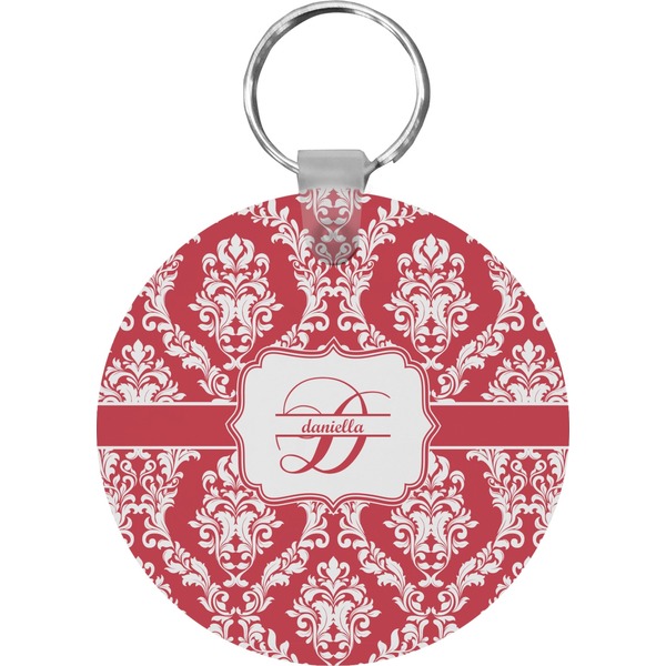 Custom Damask Round Plastic Keychain (Personalized)