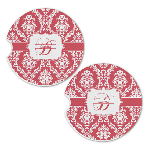 Damask Sandstone Car Coasters - Set of 2