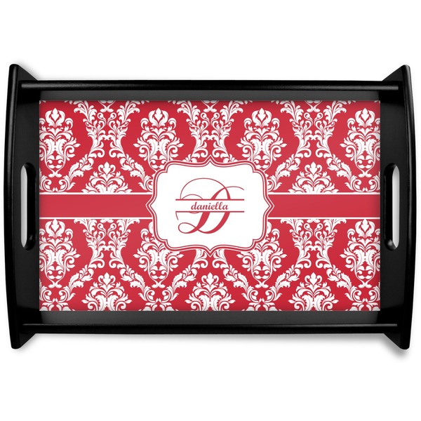 Custom Damask Black Wooden Tray - Small (Personalized)