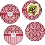 Damask Set of 4 Glass Lunch / Dinner Plate 10" (Personalized)