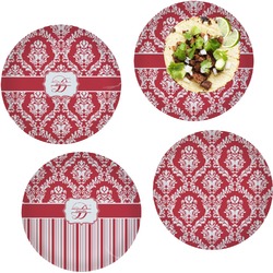 Damask Set of 4 Glass Lunch / Dinner Plate 10" (Personalized)