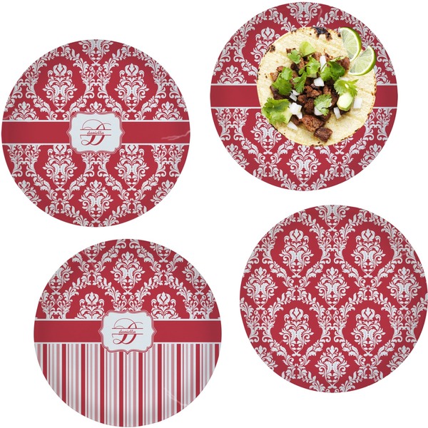 Custom Damask Set of 4 Glass Lunch / Dinner Plate 10" (Personalized)