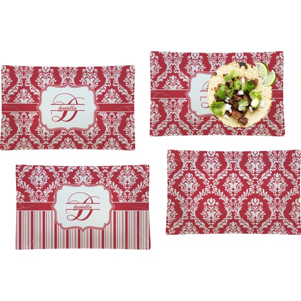 Custom Damask Set of 4 Glass Rectangular Lunch / Dinner Plate (Personalized)