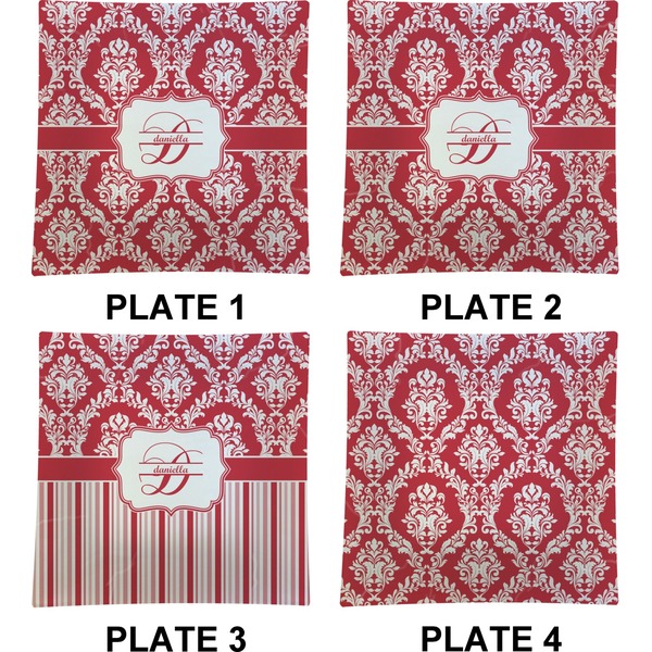 Damask Set of Square Dinner Plates (Approval)