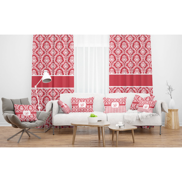 Damask Sheer and Custom Curtains in Room with Matching Pillows