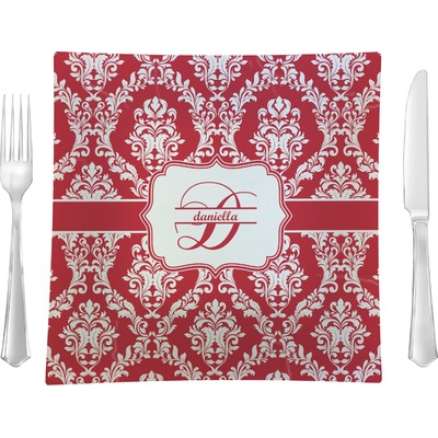 Damask 9.5" Glass Square Lunch / Dinner Plate- Single or Set of 4 (Personalized)