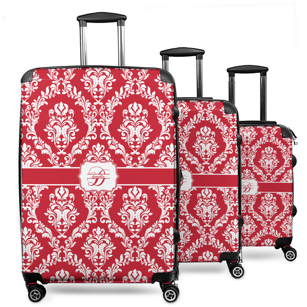Custom Damask 3 Piece Luggage Set - 20" Carry On, 24" Medium Checked, 28" Large Checked (Personalized)