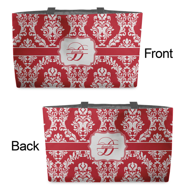 Damask Tote w/Black Handles - Front & Back Views