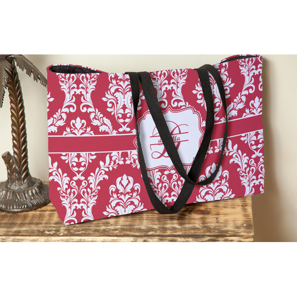 Damask Tote w/Black Handles - Lifestyle View