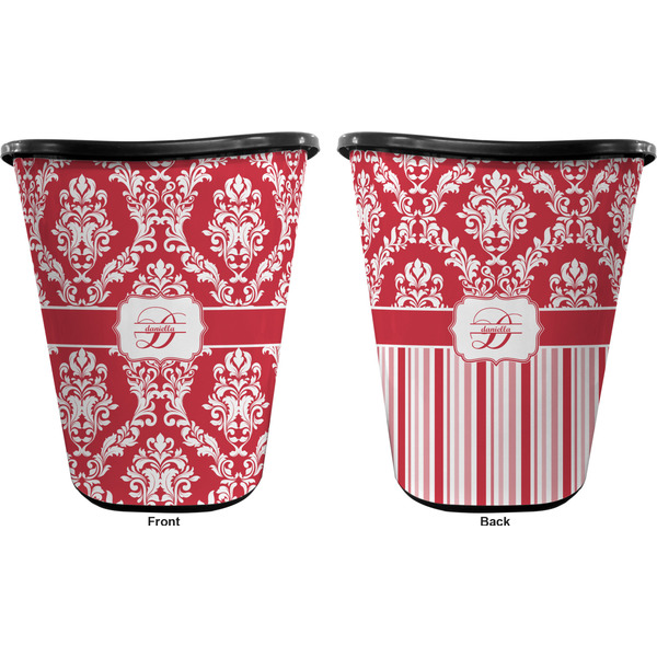 Damask Trash Can Black - Front and Back - Apvl